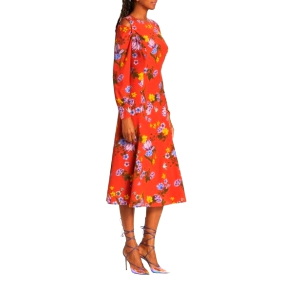Elie Tahari Holland SILK Blend Fit & Flare Floral Midi-Dress Cold Shldr Sz 6 NWT - Picture 8 of 13